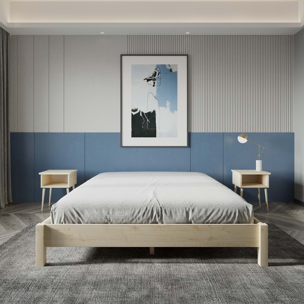 LOFT Model Doğal Çam Ahşap Karyola Ve İki Komodin Set