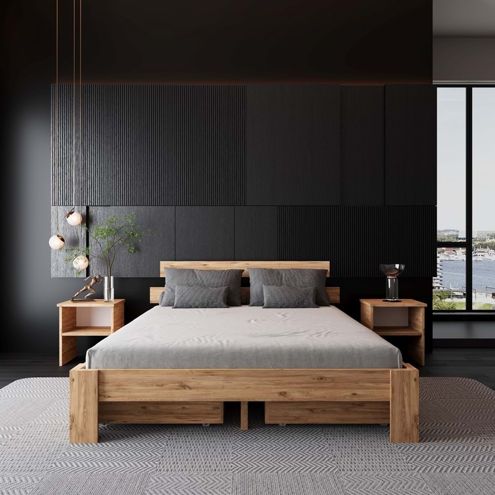 4 Çekmeceli Lotus Atlantik Mdf Set Karyola | Çift Kişilik Yatak Uyumlu, Kolay Kurulum