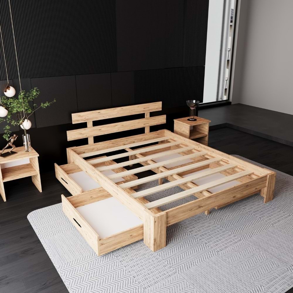 4 Çekmeceli Lotus Atlantik Mdf 2 Komodinli Set Karyola | Çift Kişilik Yatak Uyumlu, Kolay Kurulum