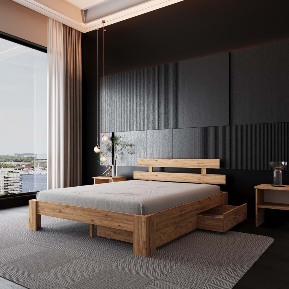 2 Çekmeceli Lotus Atlantik Mdf Set Karyola | Çift Kişilik Yatak Uyumlu, Kolay Kurulum