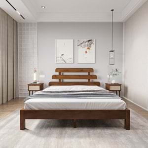 Lotus X Model Ceviz Renk Çam Ahşap Karyola