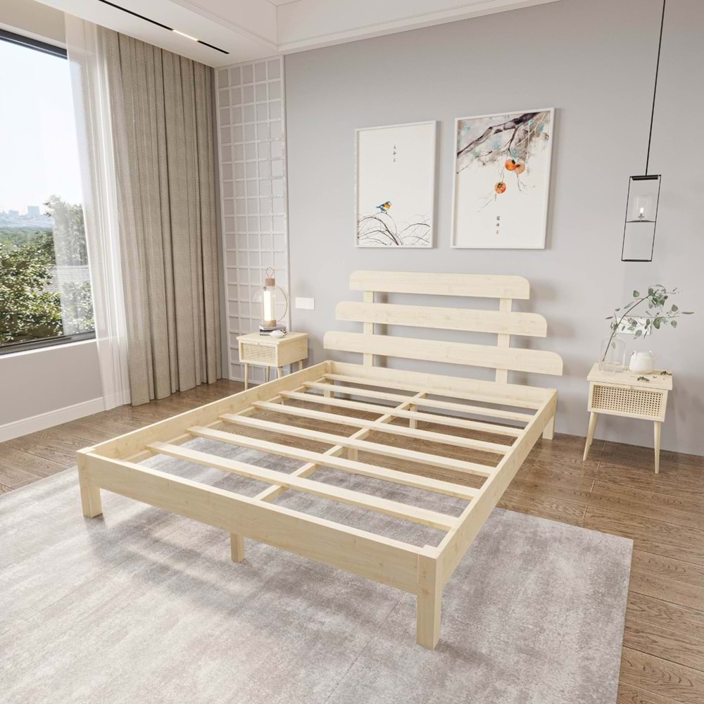 Lotus X Model Doğal Çam Ahşap Karyola