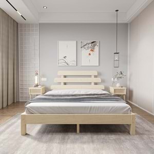 Lotus X Model Doğal Çam Ahşap Karyola