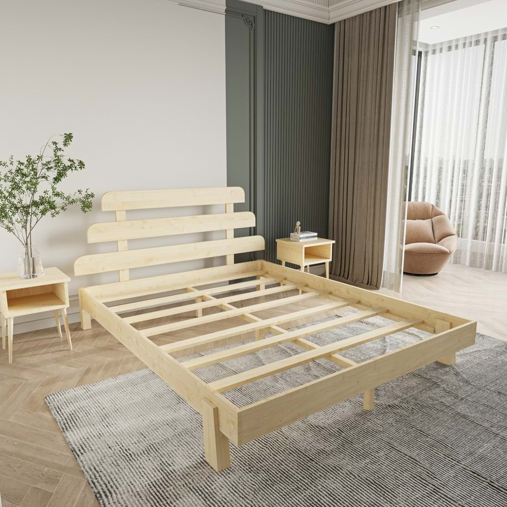 Lotus X New Firuze Model Doğal Çam Ahşap Karyola