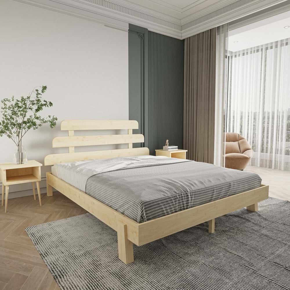 Lotus X New Model Vernikli Ahşap Karyola Ve İki komodin Set