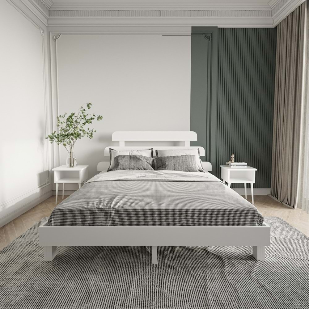Lotus X New Firuze Model Beyaz Renk Ahşap Karyola