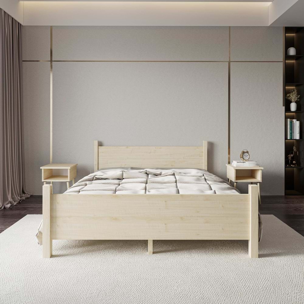 Melodi Model Doğal Ahşap Karyola Ve İki komodin Set