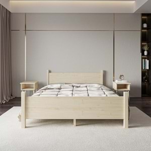 Melodi Model Doğal Ahşap Karyola Ve İki komodin Set