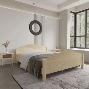 Milano Model Doğal Çam Ahşap Karyola Ve İki Komodin Set