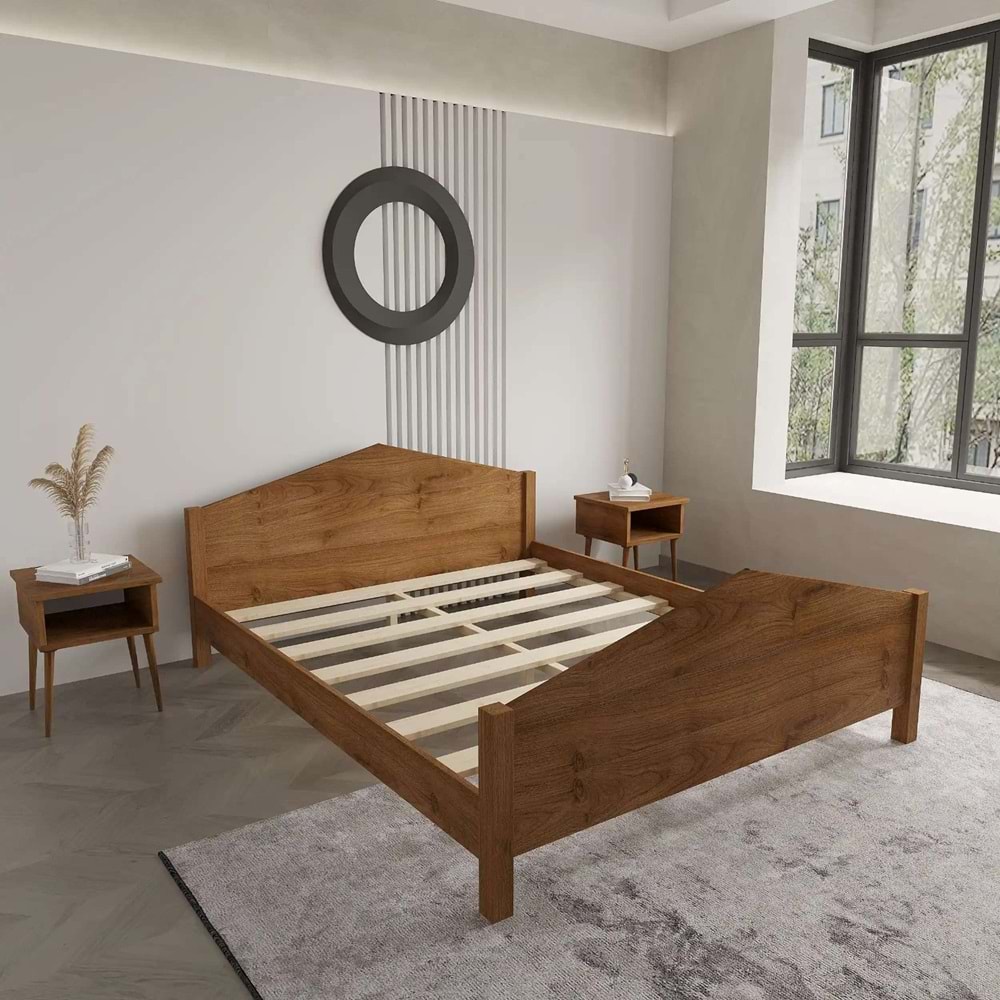 Milano Model Ceviz Renk Çam Ahşap Karyola