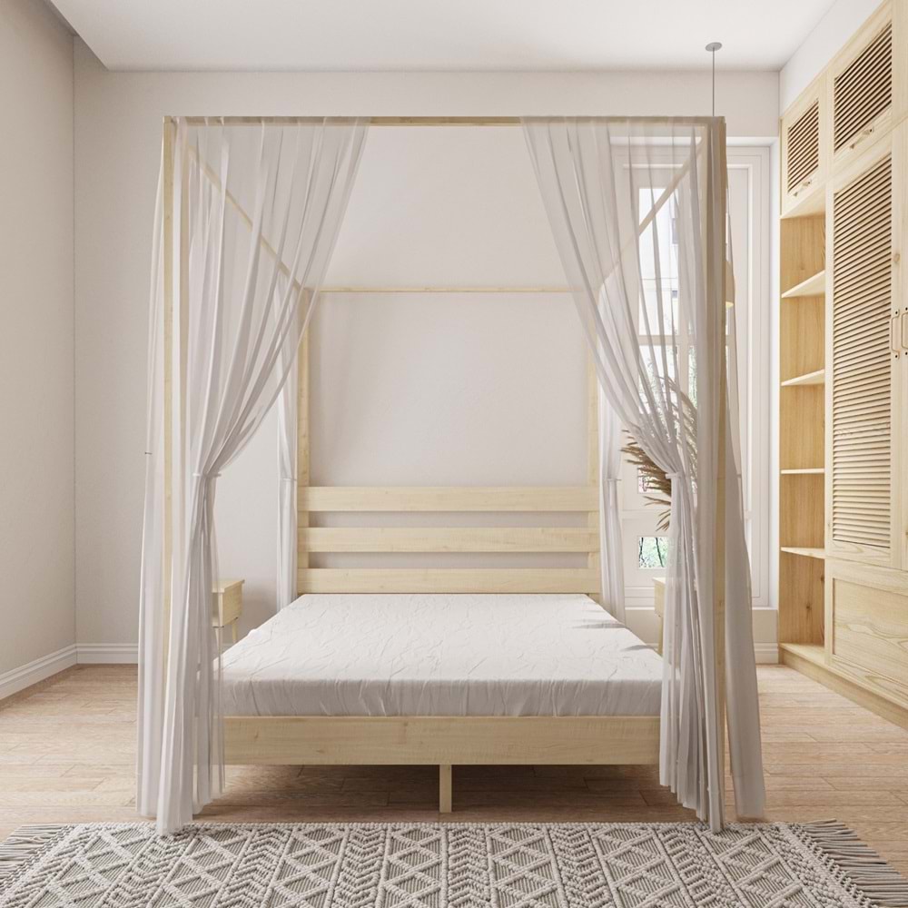 Natura Model Cibindirik Askılıklı Doğal Çam Ahşap Karyola