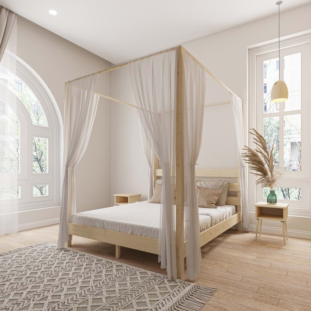 Natura Model Cibindirik Askılıklı Doğal Çam Ahşap Karyola