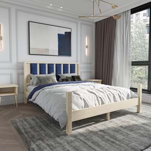 Orion Model Çağla Yeşili Puflu Başlıklı Vernikli Çam Ahşap Karyola