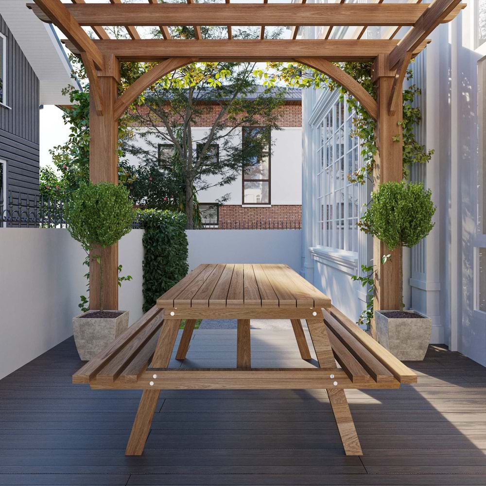 Ahşap Piknik Masası Fındık Renk 8 kişilik