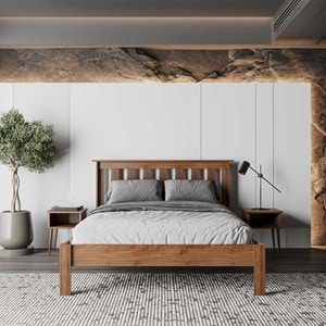 Shark New Ahşap Ceviz Karyola | Kolay Kurulum